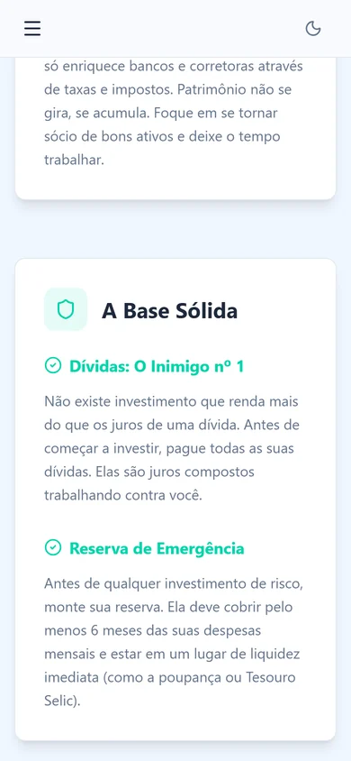 Roteiro do Iniciante no celular: dívidas como inimigo número 1 e reserva de emergência de 6 meses